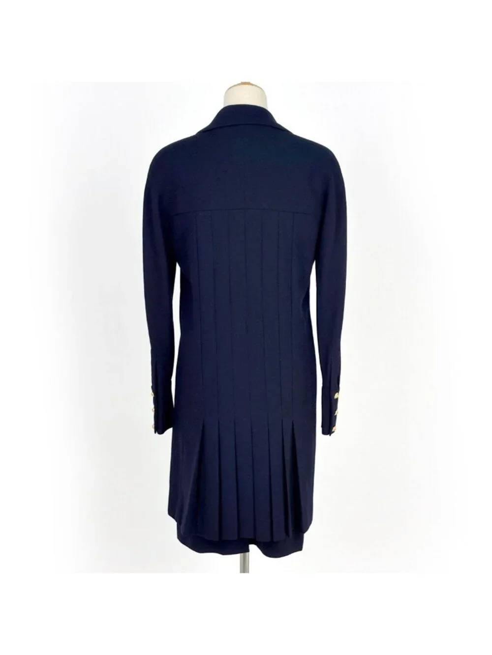 Chanel CC Logo Button Set Knee Length Skirt Navy